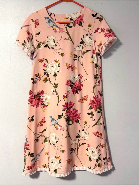 Spartina 449 Dresses & Skirts - Spartina VEUC Pink Floral Short Sleeve fringe bird stretchy dress